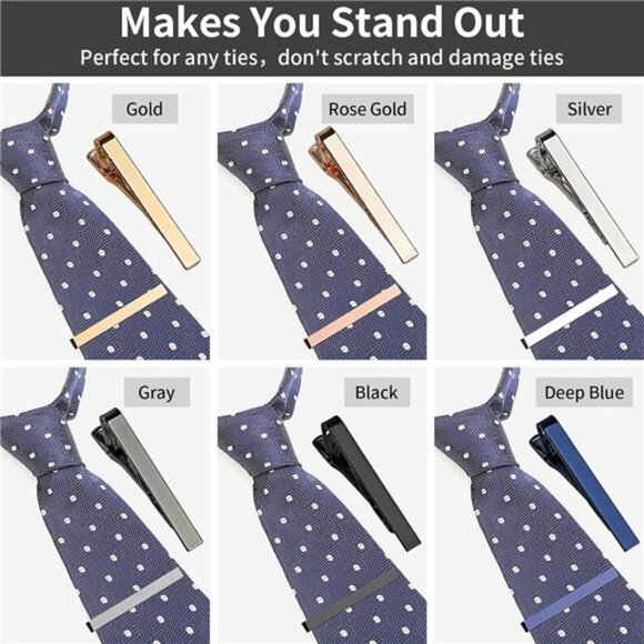 Mens tie clip set 6 pack assorted colors business wedding gift box included - Picture 5 of 7